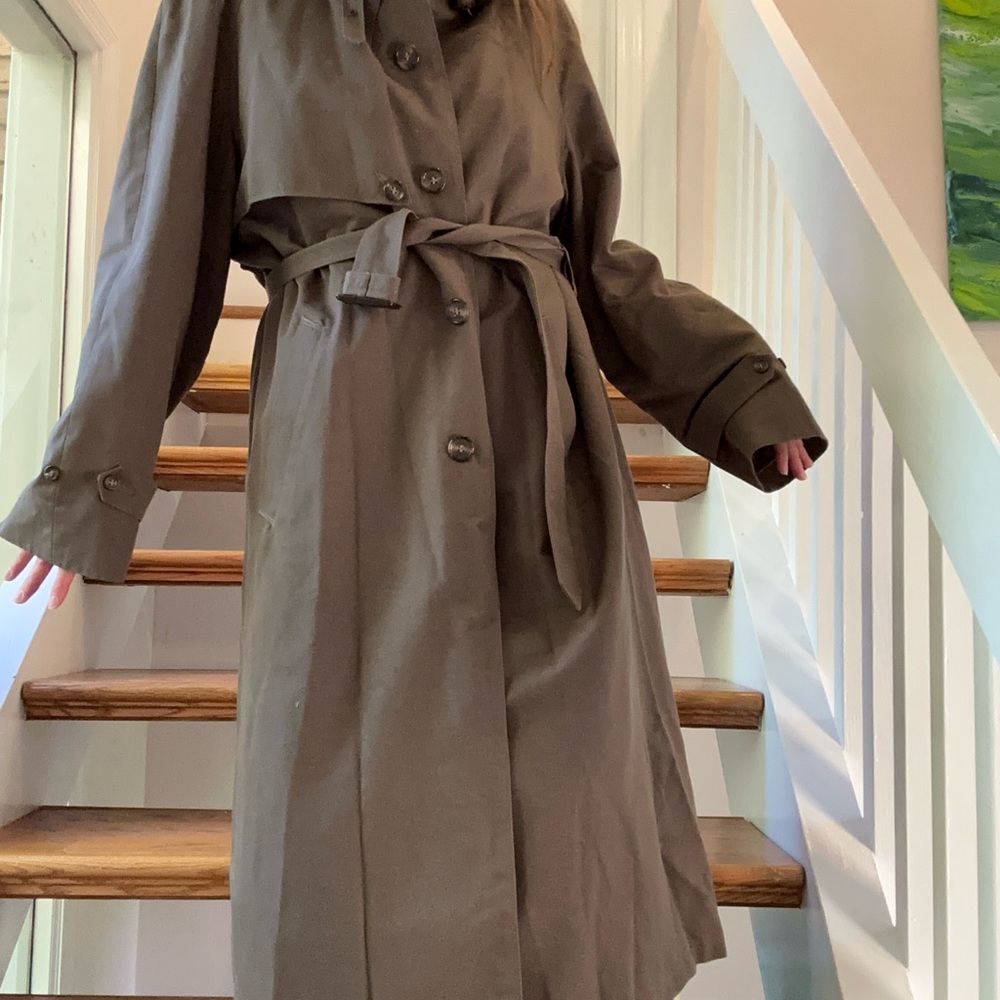 Dior Tan Trench Coat Vintage Wool Houndstooth Lining 44L